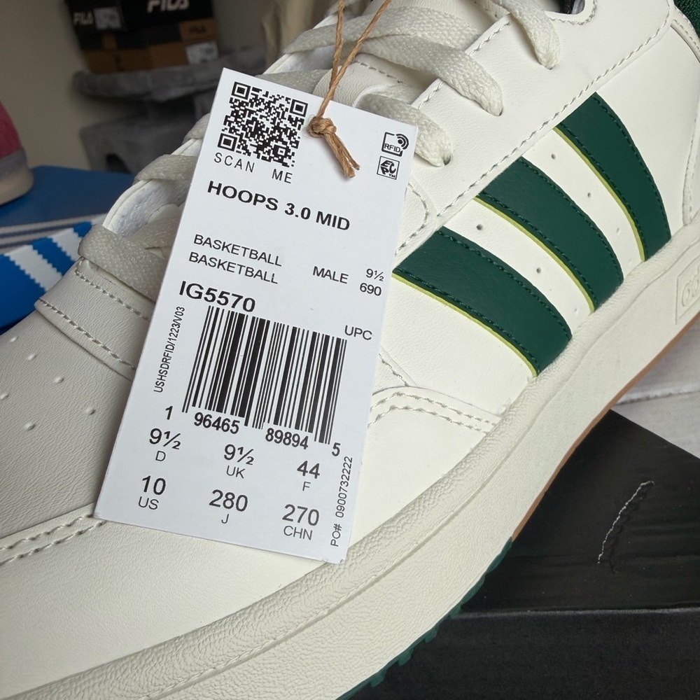New with Damaged Box Adidas Men's White and Green High-Top Sneakers Size 10 - Picture 10 of 13
